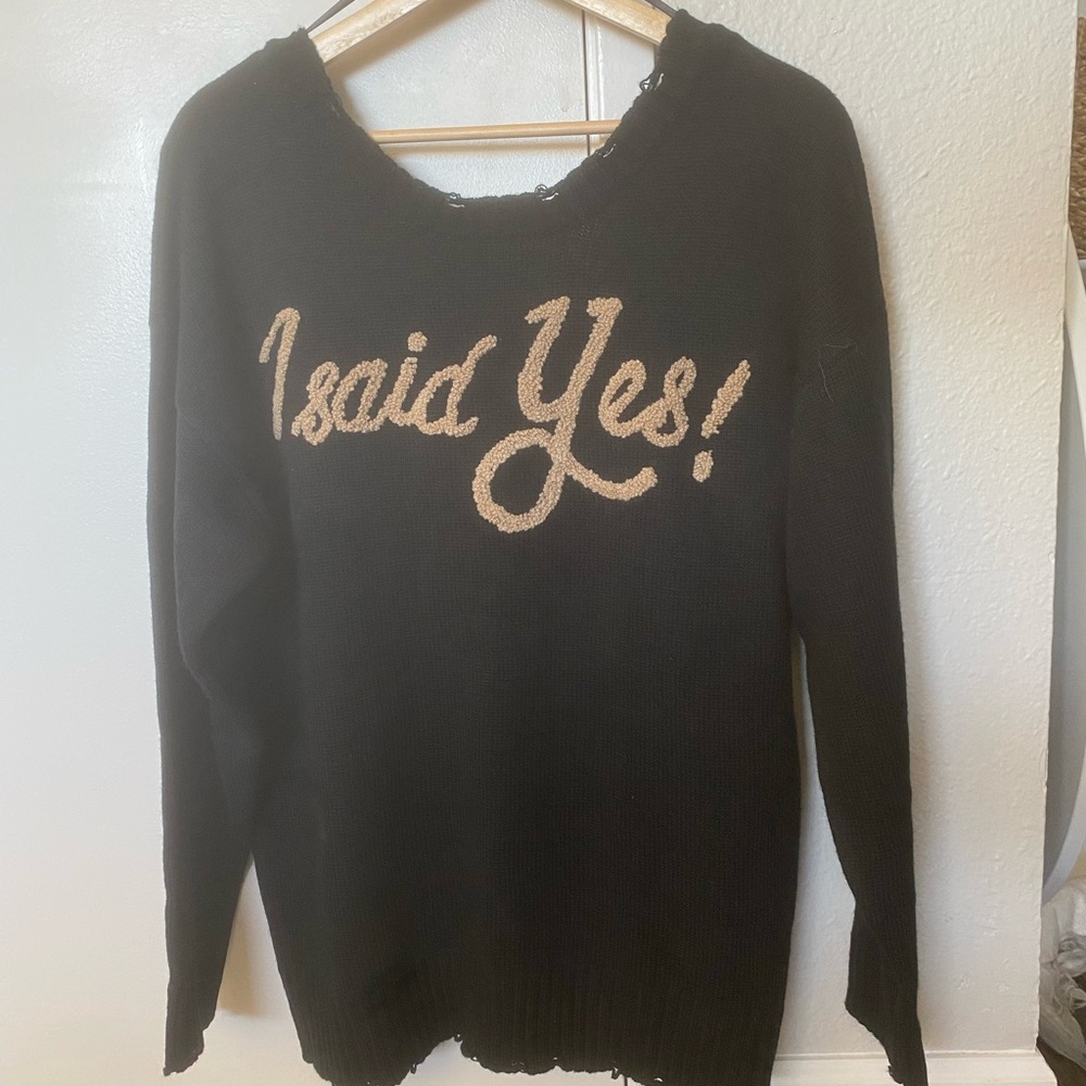 I said Yes Black Sweater with Tan Script